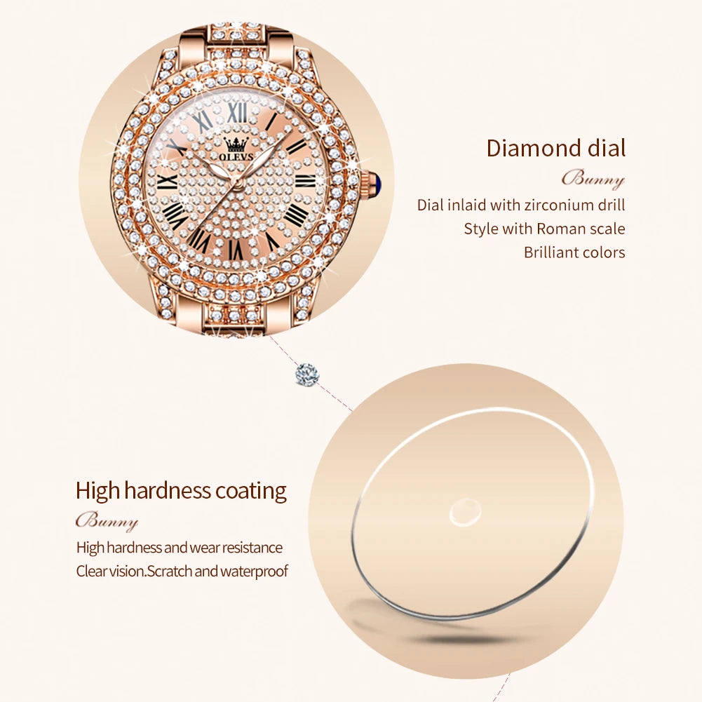 OLEVS 9943 Rose Gold Diamond Ladies Watch