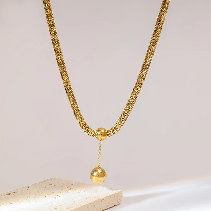 Gold Plated Bead Pendant Necklace & Earrings Set