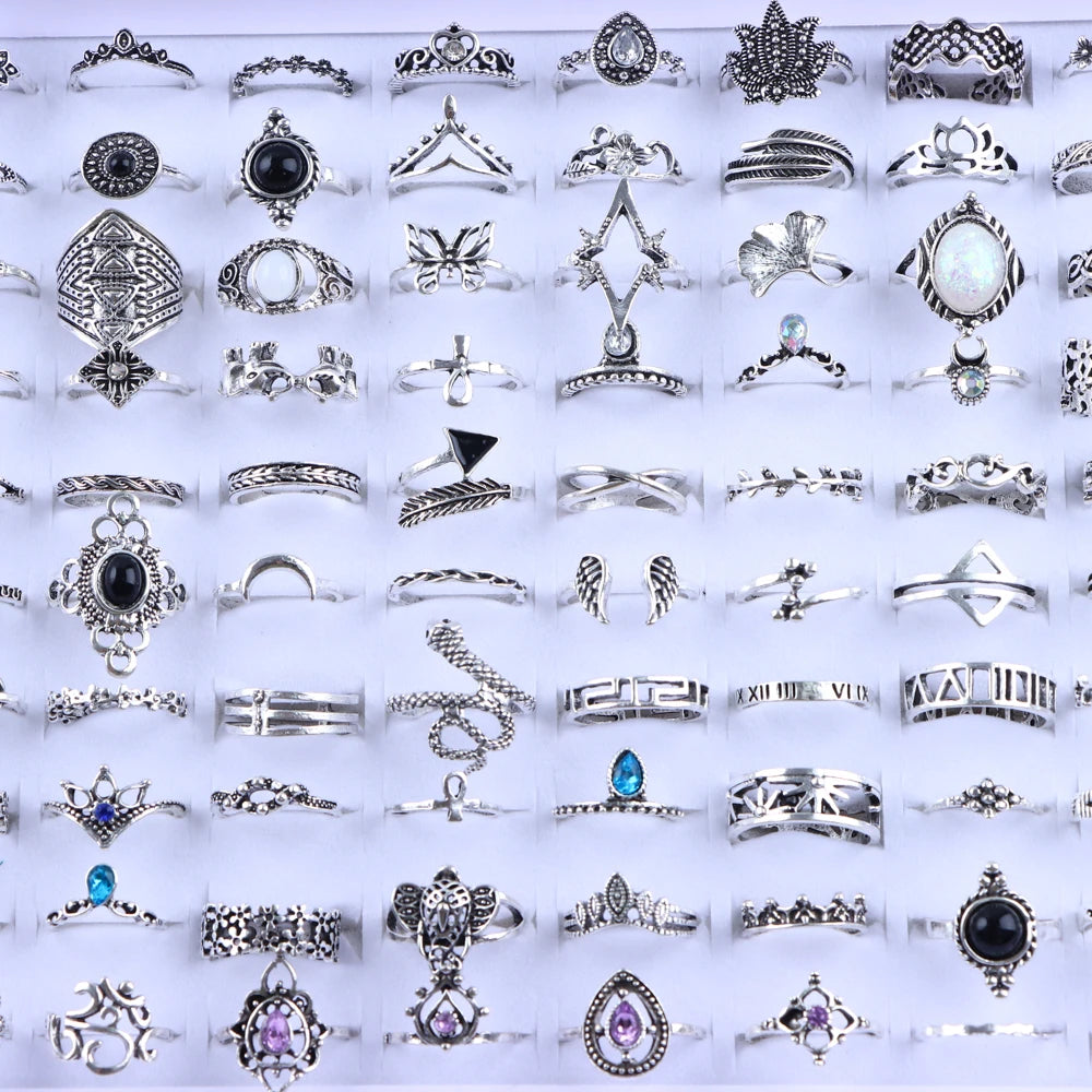 Vintage Boho 20-Piece Floral Ring Set
