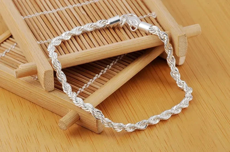 925 Sterling Silver 4mm Rope Bracelet