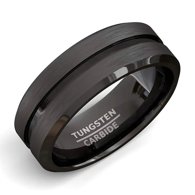 8mm Black Matte Stainless Steel Groove Ring