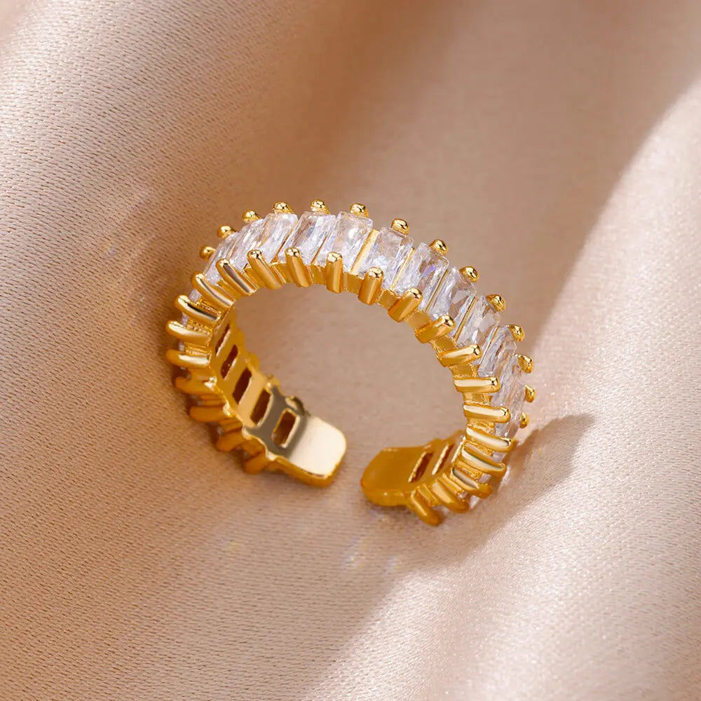 Gold CZ Stainless Steel Ring for Women
