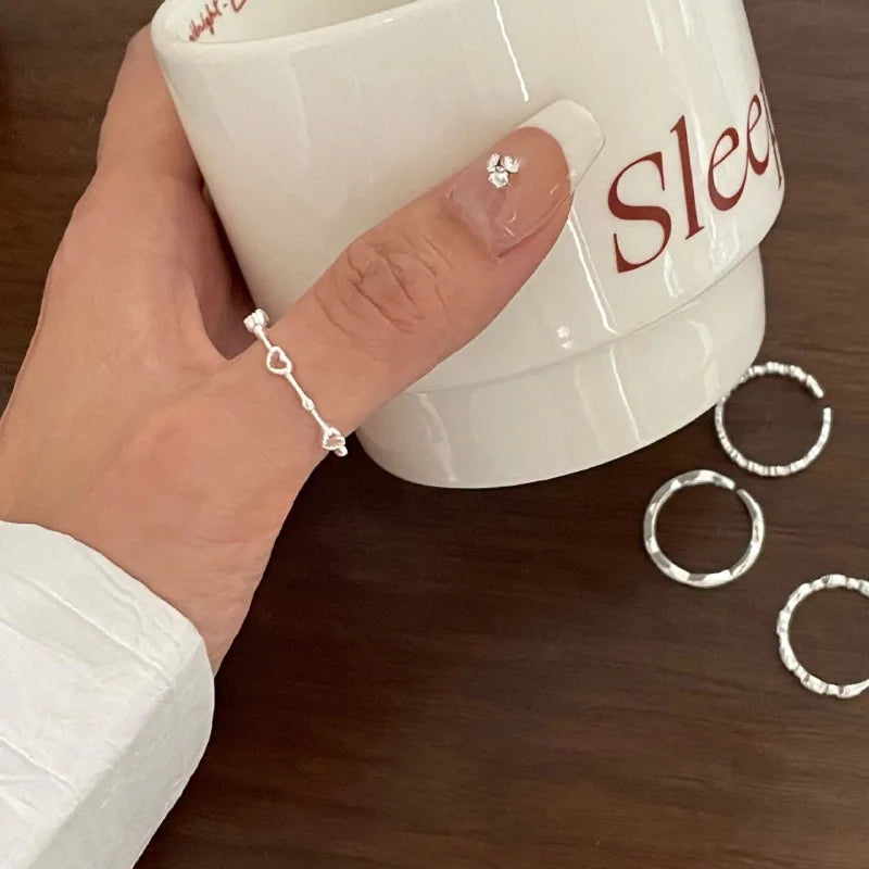 Sterling Silver Hollow Love Heart Ring for Women