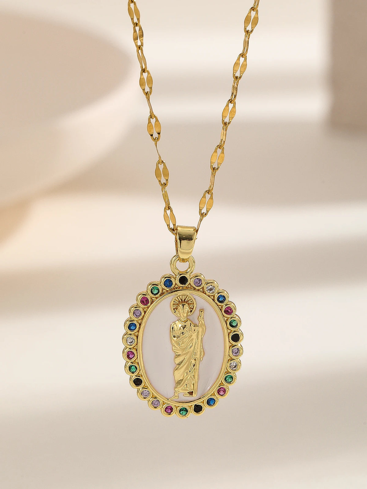Gold Plated Multicolor CZ Pendant Necklace