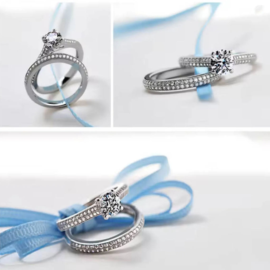 Sterling Silver Halo Wedding Ring Set for Women