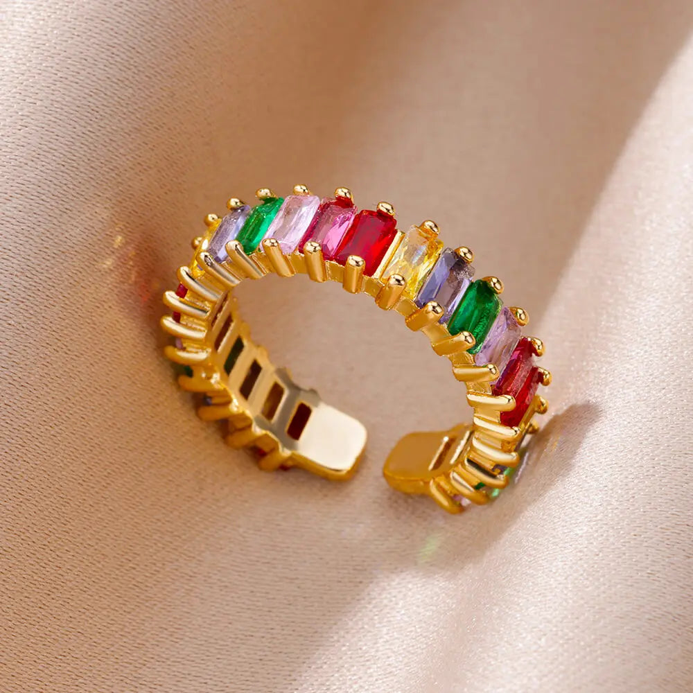 Gold CZ Stainless Steel Ring for Women