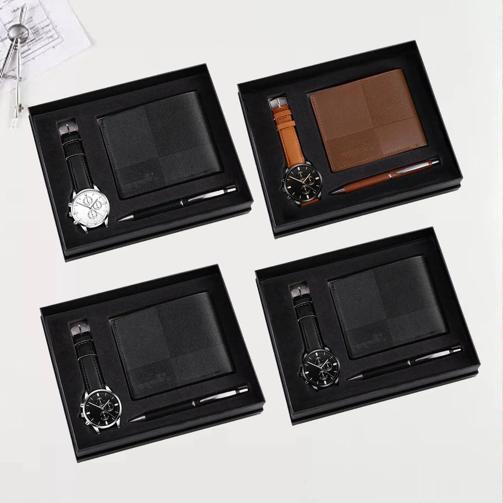 Men's Gift Set Combination Set Beautifully Decoration Watch Wallet Pen Set for Male Holiday Anniversary Fathers Day Couple