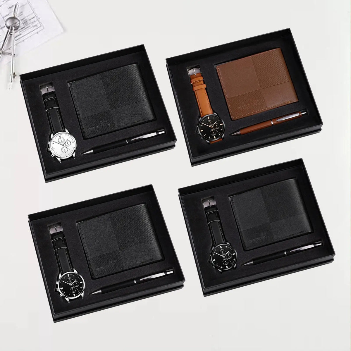 Men's Gift Set Combination Set Beautifully Decoration Watch Wallet Pen Set for Male Holiday Anniversary Fathers Day Couple