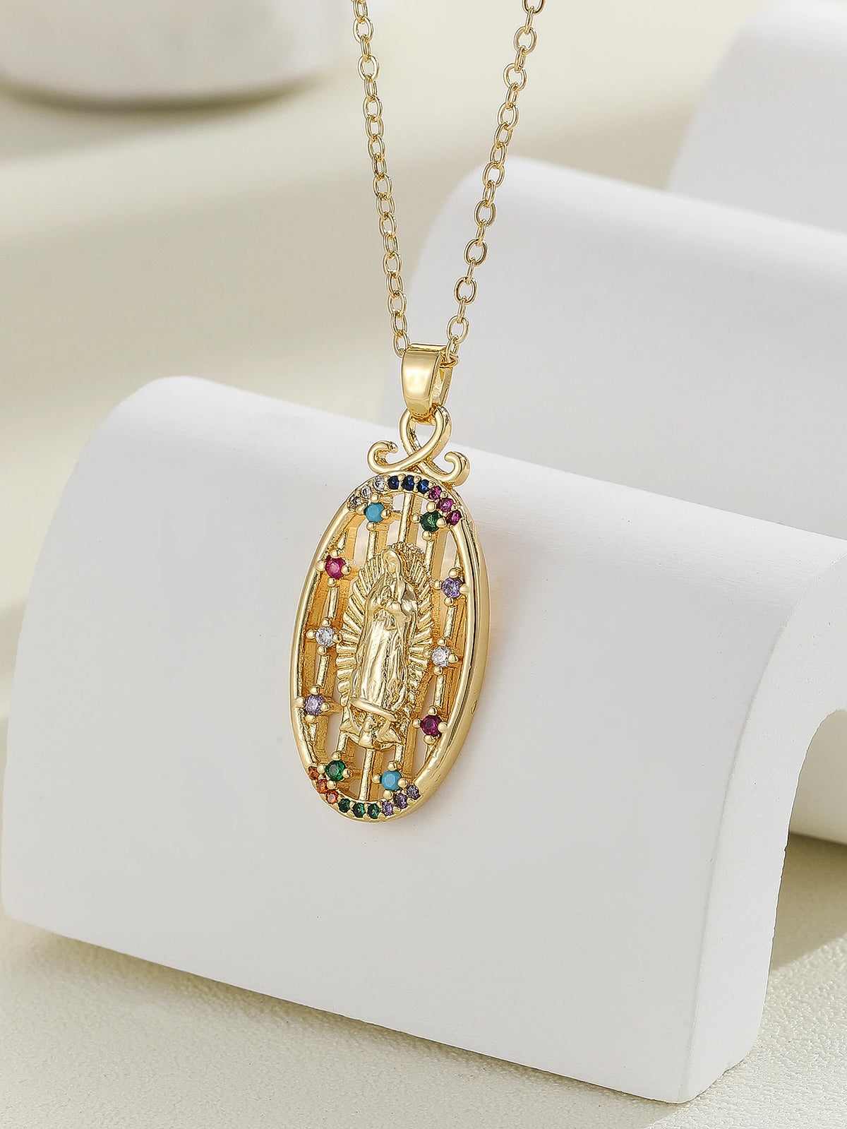 Gold Plated Multicolor CZ Pendant Necklace