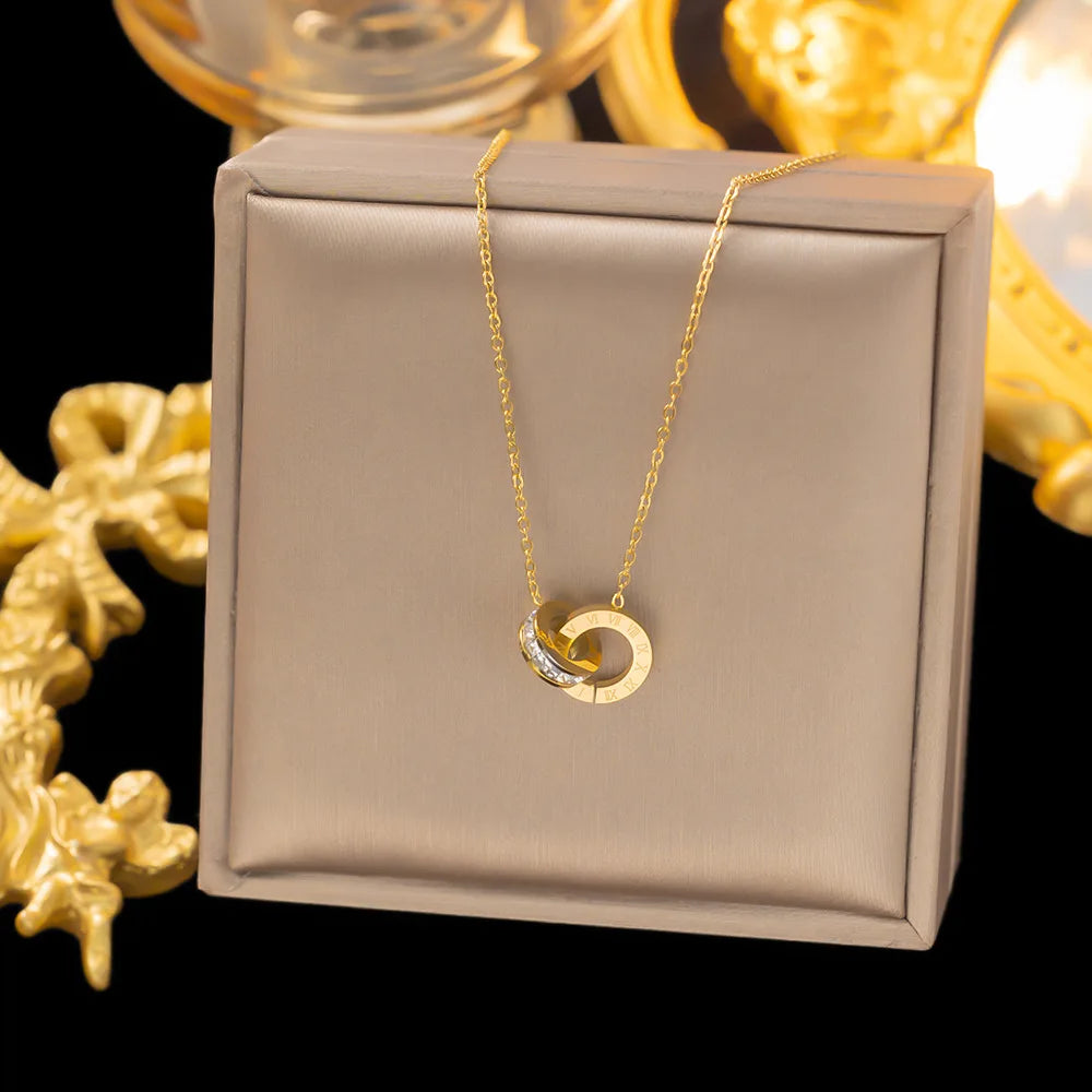 18K Gold Interlocking Circles Collar Necklace