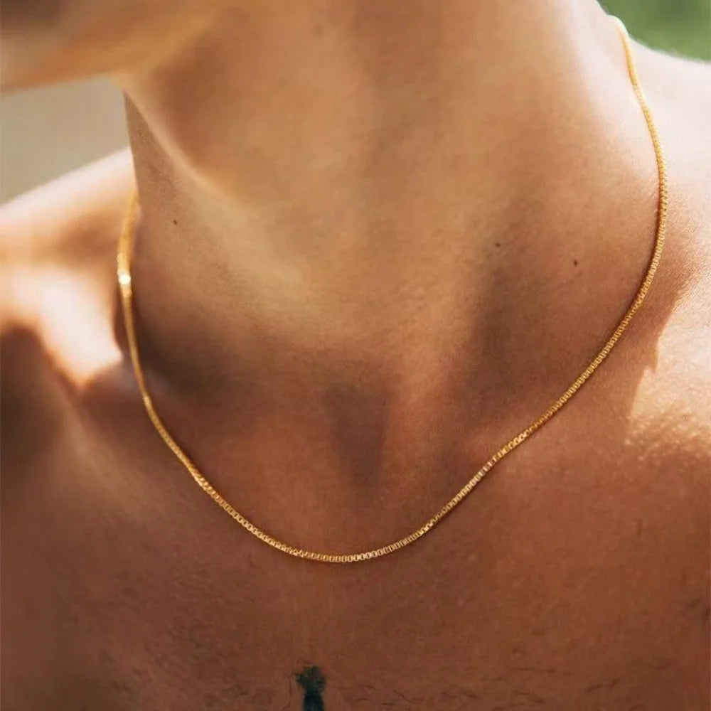 Gold Stainless Steel Box Chain Necklace 1.2mm