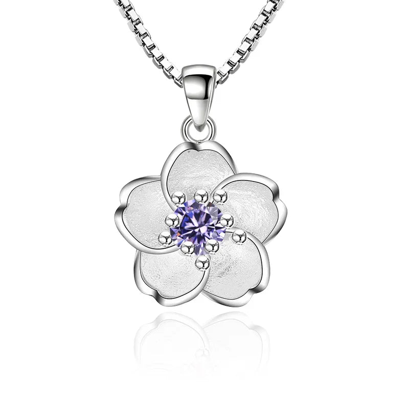 Pink Peach Blossom 925 Sterling Silver Necklace