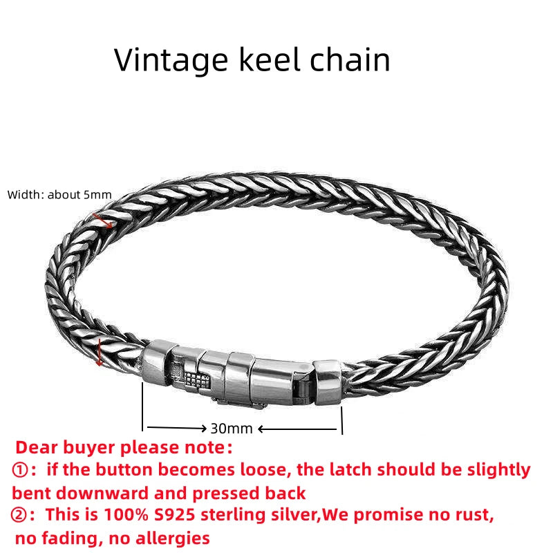 S925 Sterling Silver Woven Bracelet – Retro Design for Men & Women