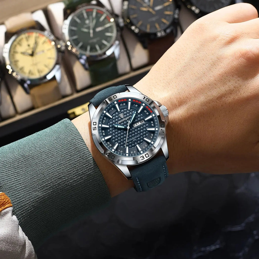 POEDAGAR Luxury Men’s Leather Sport Watch
