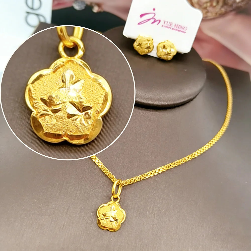Gold Plated Pendant Necklace & Drop Earrings Set