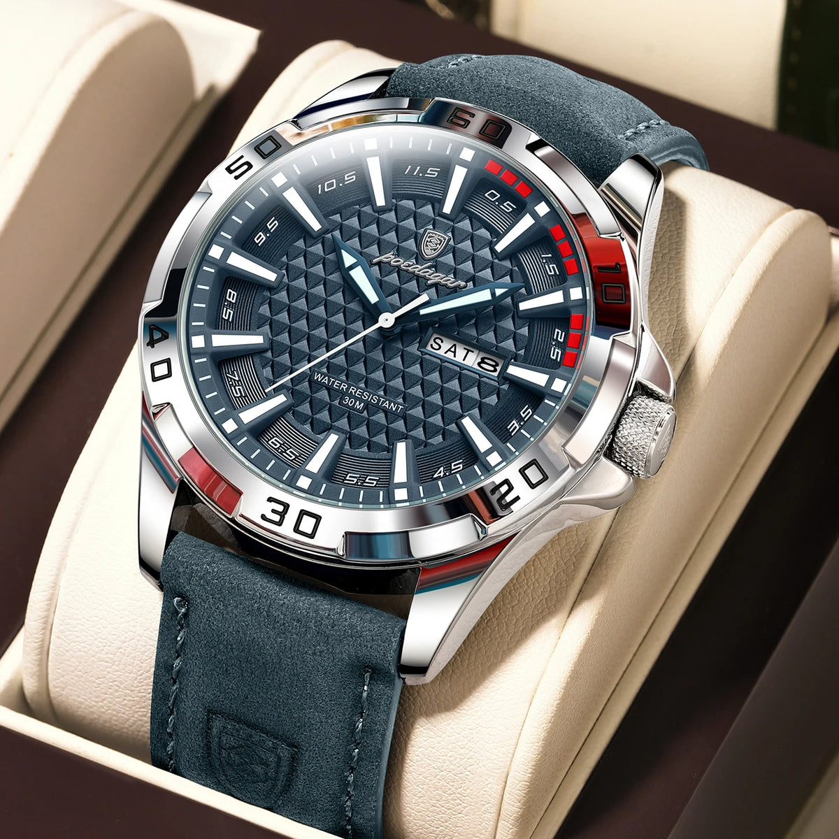 POEDAGAR Luxury Men’s Leather Sport Watch