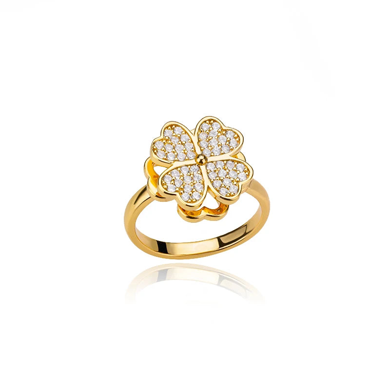 Zircon Heart & Clover Spinner Ring