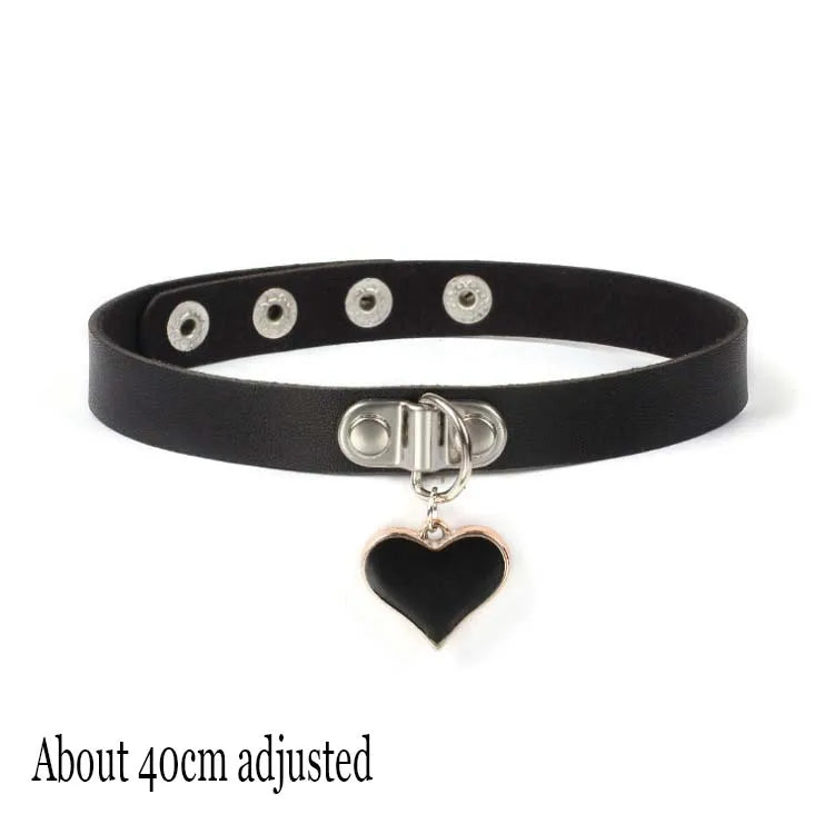 Black Gothic Heart Lock Spike Choker Necklace