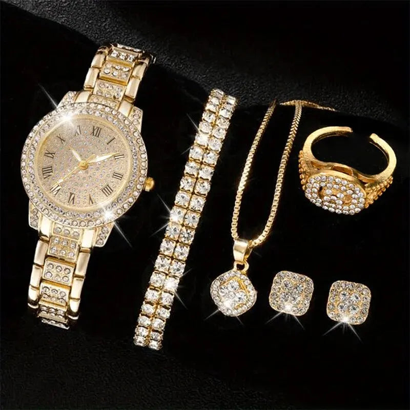 6PCS Women’s Crystal Luxury Quartz Watch Set