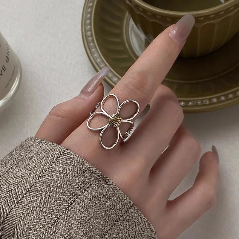 925 Sterling Silver Retro Flower Ring