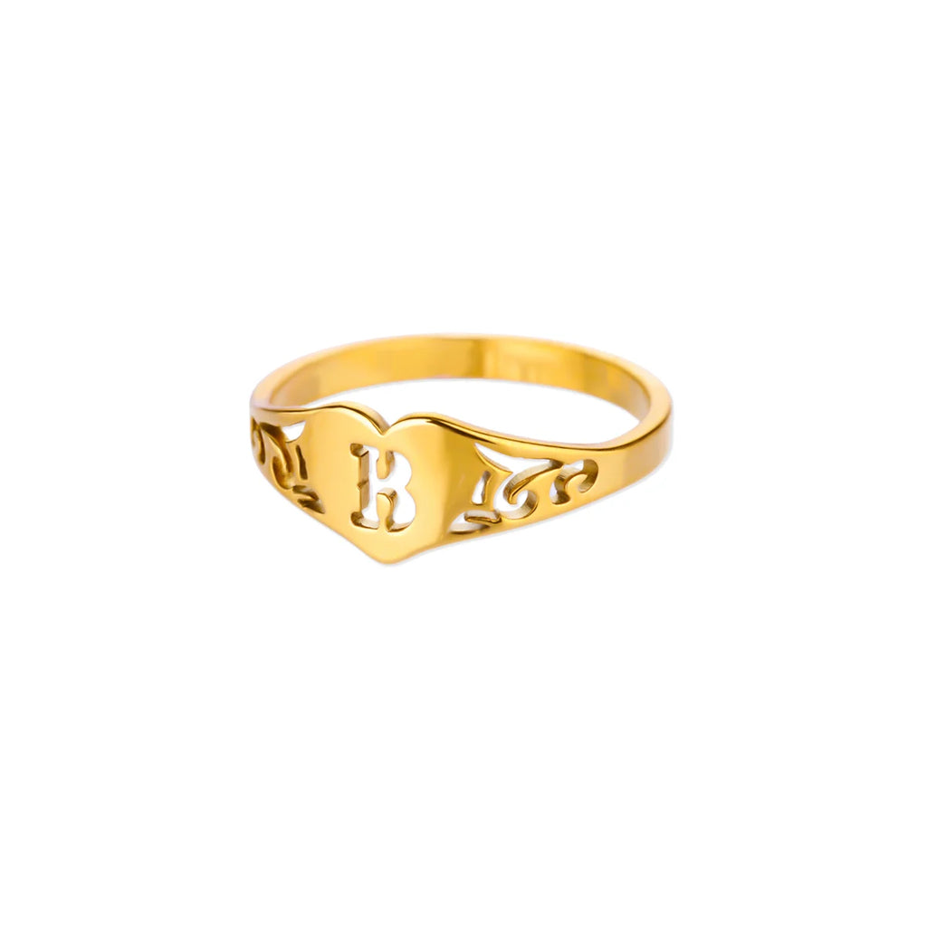 Gold Initial Heart Ring for Women A–Z