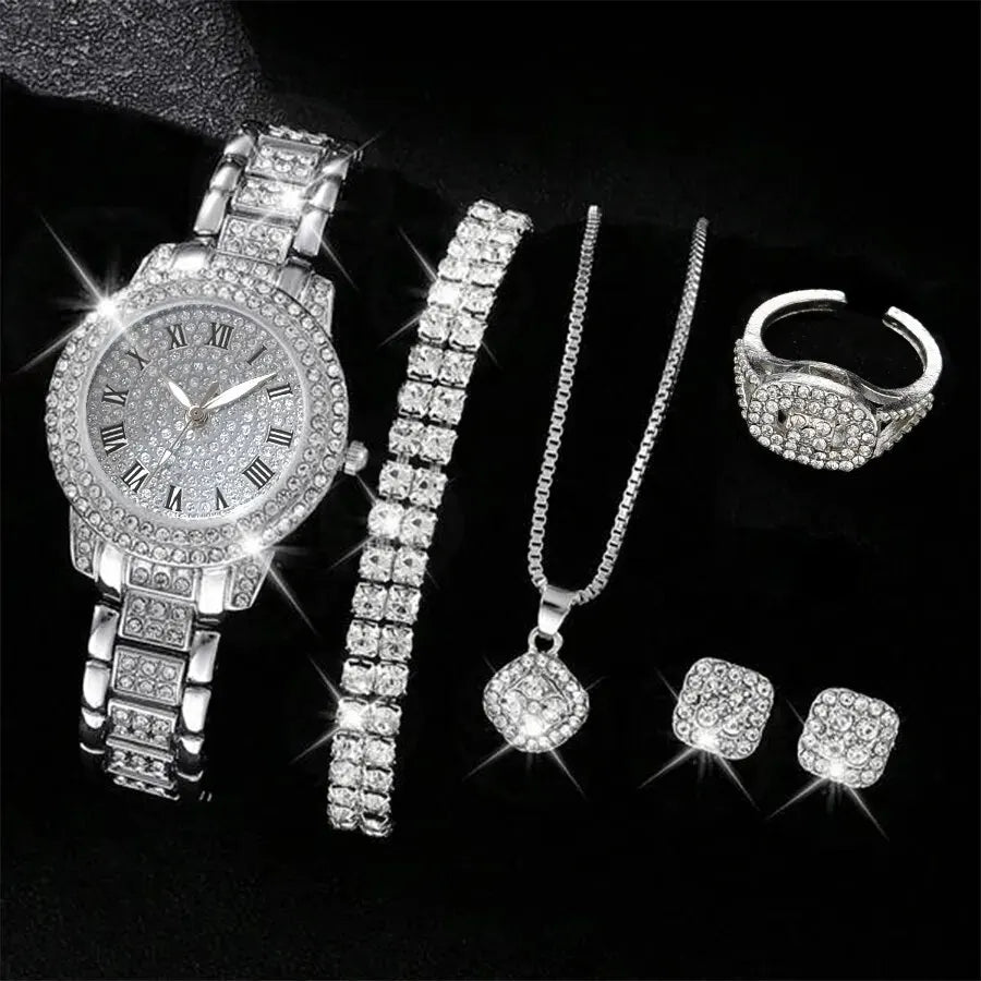 6PCS Women’s Crystal Luxury Quartz Watch Set