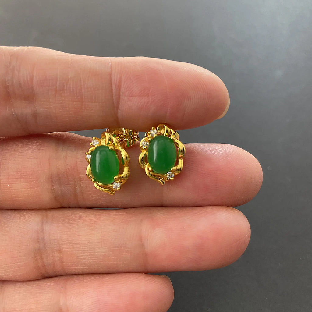 Gold Plated Emerald Pendant Necklace & Earrings Set