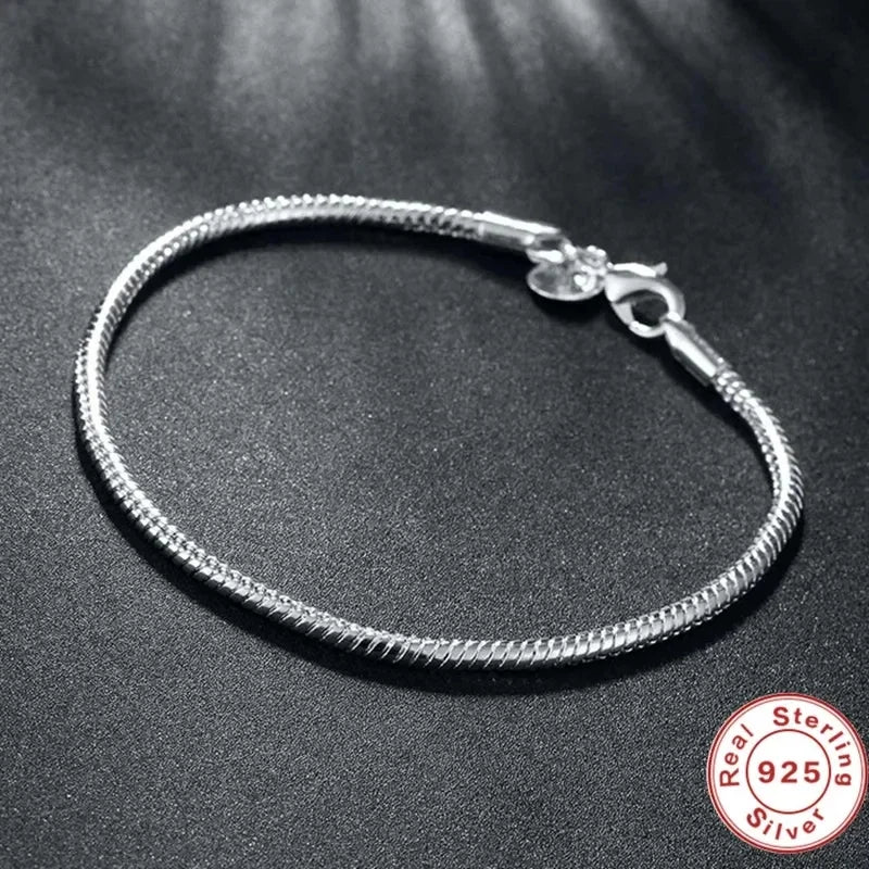 925 Sterling Silver Snake Chain Bracelet for Women – Elegant Charm Design