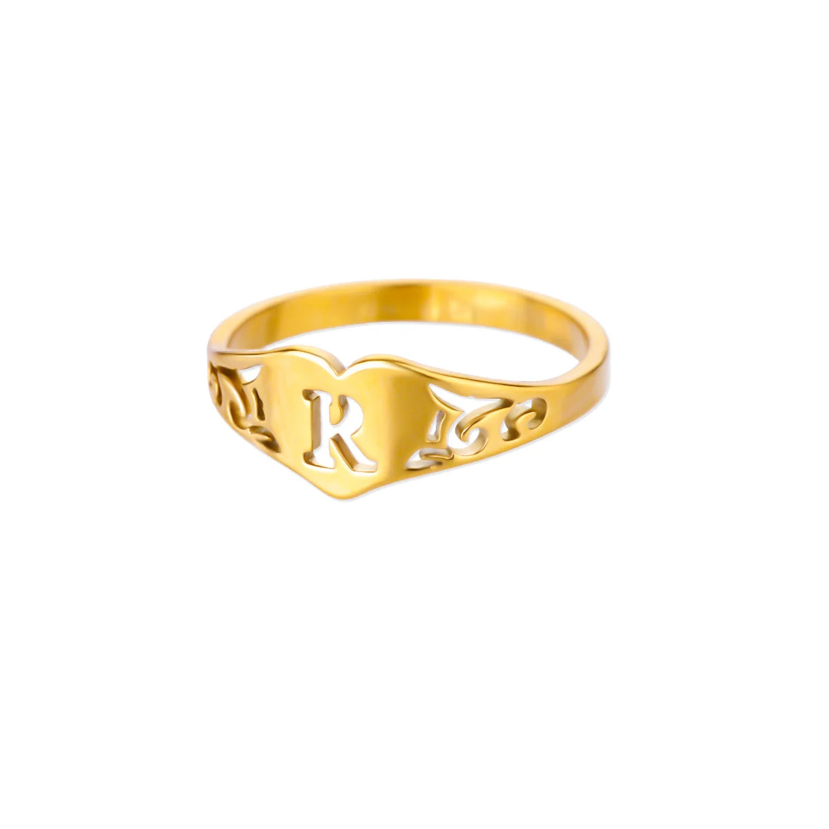 Gold Initial Heart Ring for Women A–Z