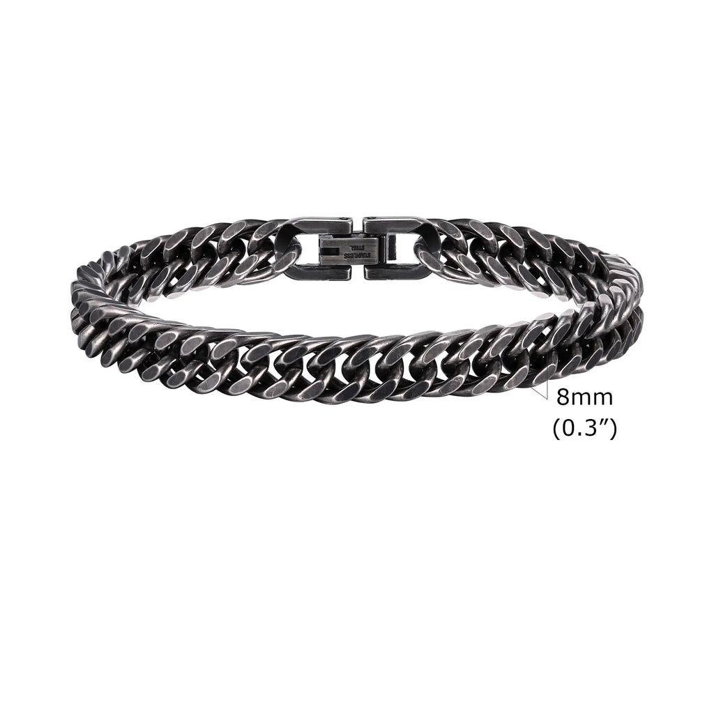 Vnox 8mm/12mm Bold Heavy Stainless Steel Cuban Bracelets for Men, Oxidized Metal Wristband, Punk Rock Chain Bracelet Jewelry