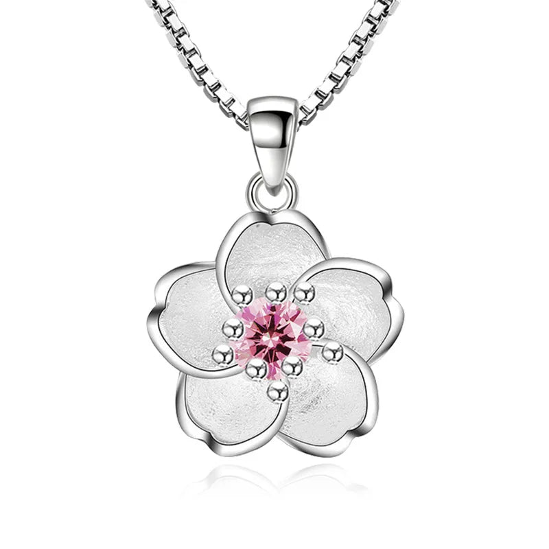 Pink Peach Blossom 925 Sterling Silver Necklace