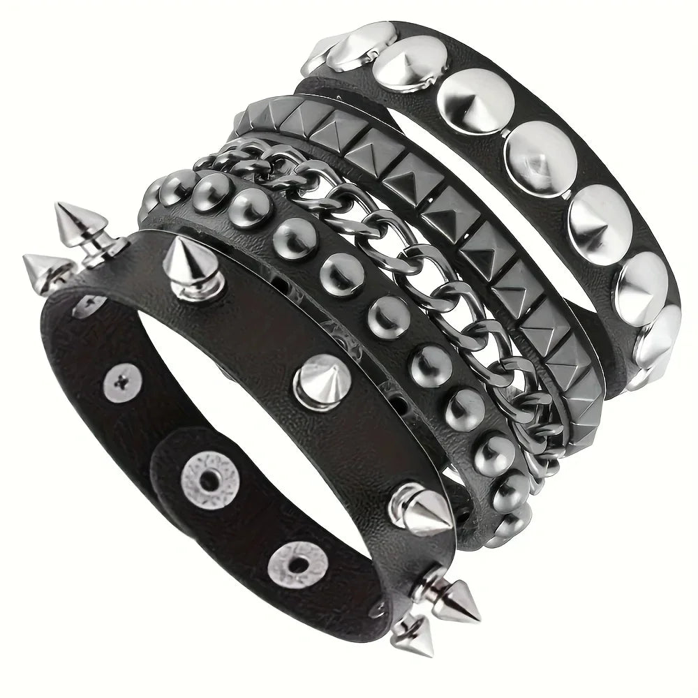 Vintage Leather Cuff Bracelet – Punk Gothic Studded Design