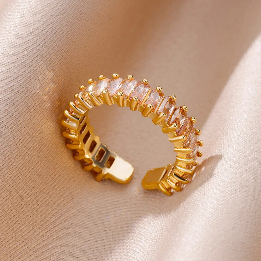 Gold CZ Stainless Steel Ring for Women