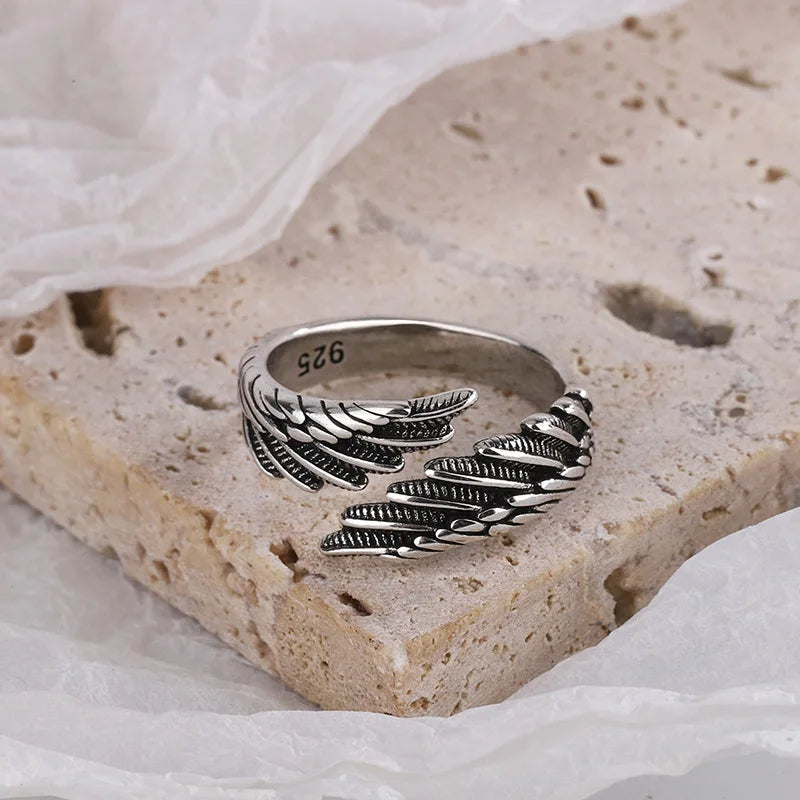 925 Sterling Silver Angel Wing Adjustable Ring