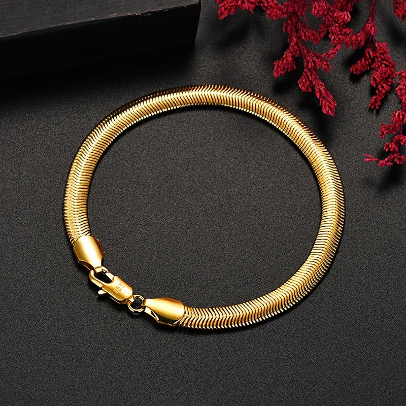 Gold Plated 925 Silver 6mm Snake Bone Chain Necklace