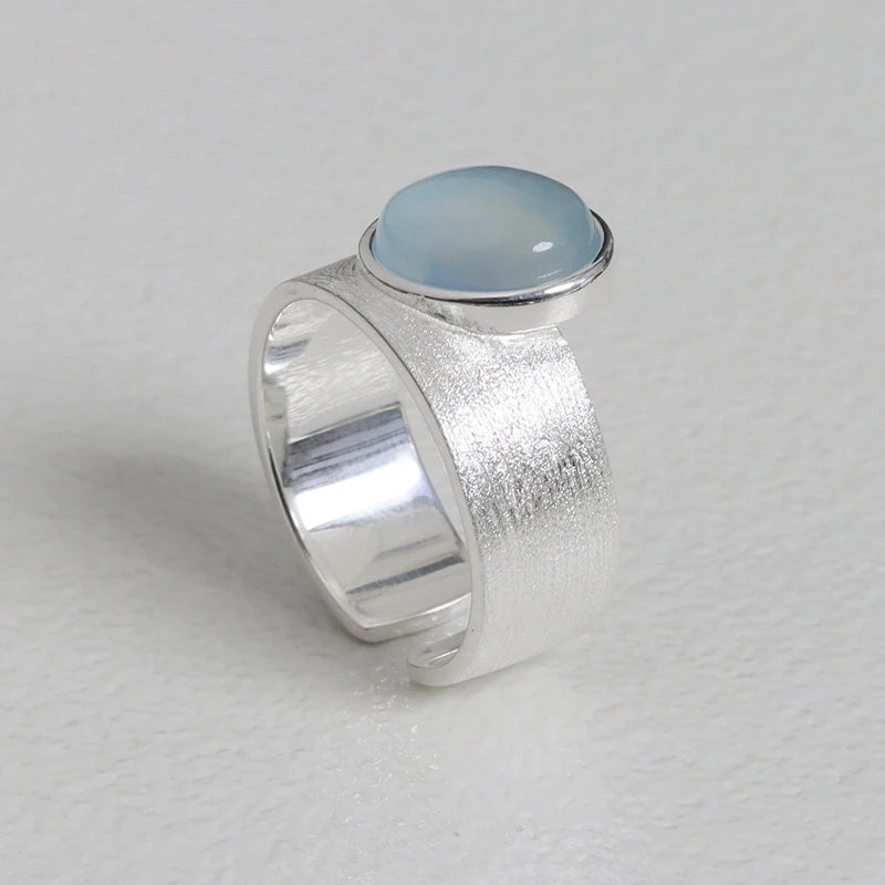 Blue Moonstone Adjustable Sterling Silver Ring