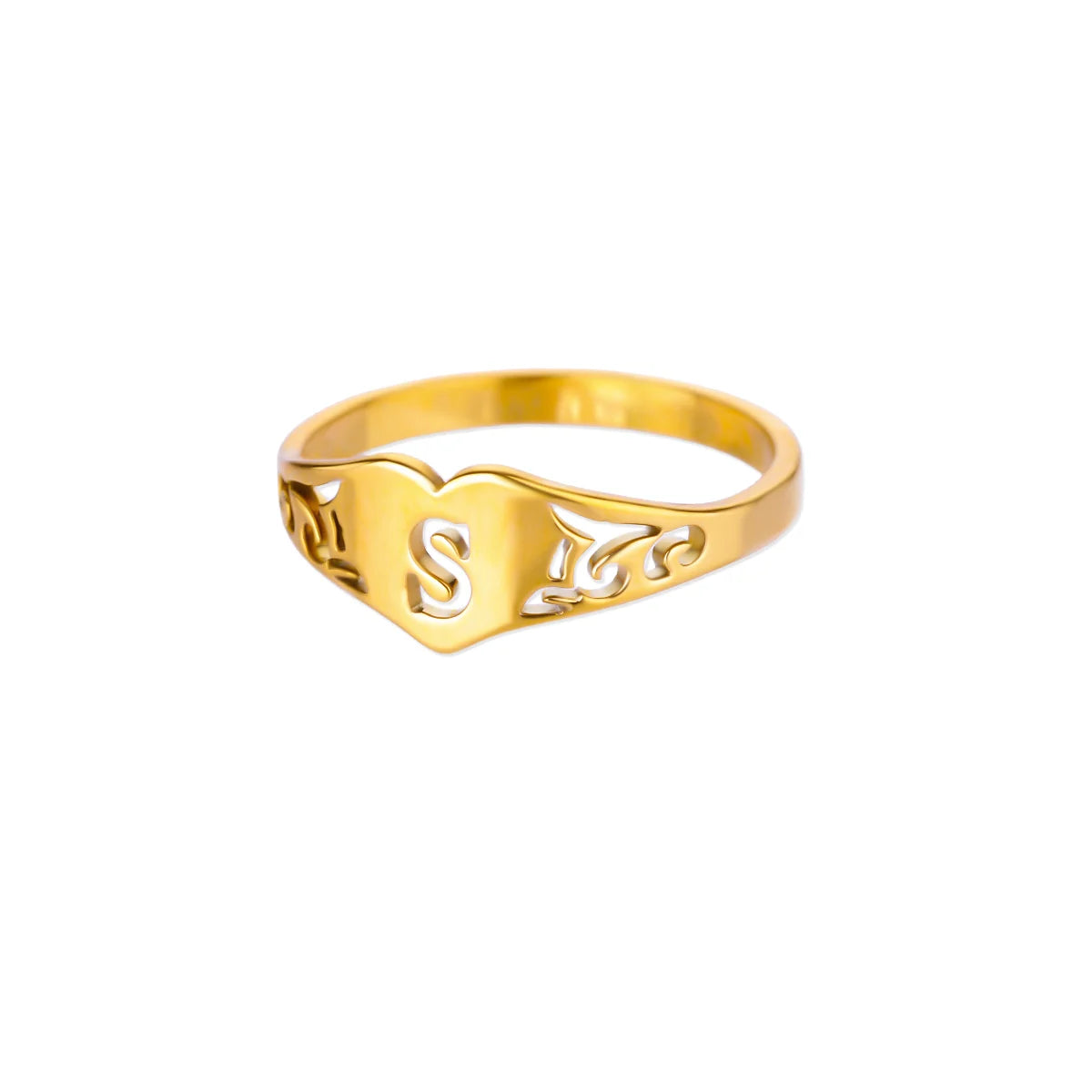 Gold Initial Heart Ring for Women A–Z
