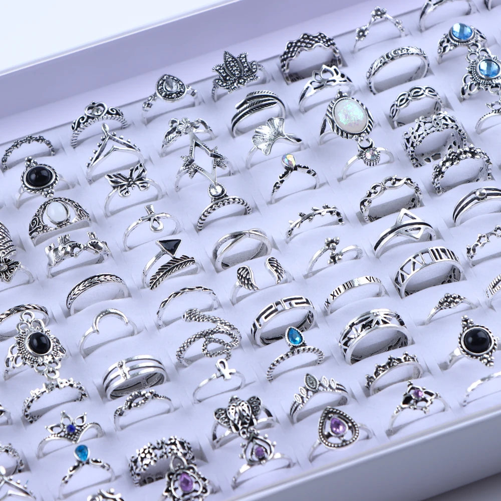 Vintage Boho 20-Piece Floral Ring Set