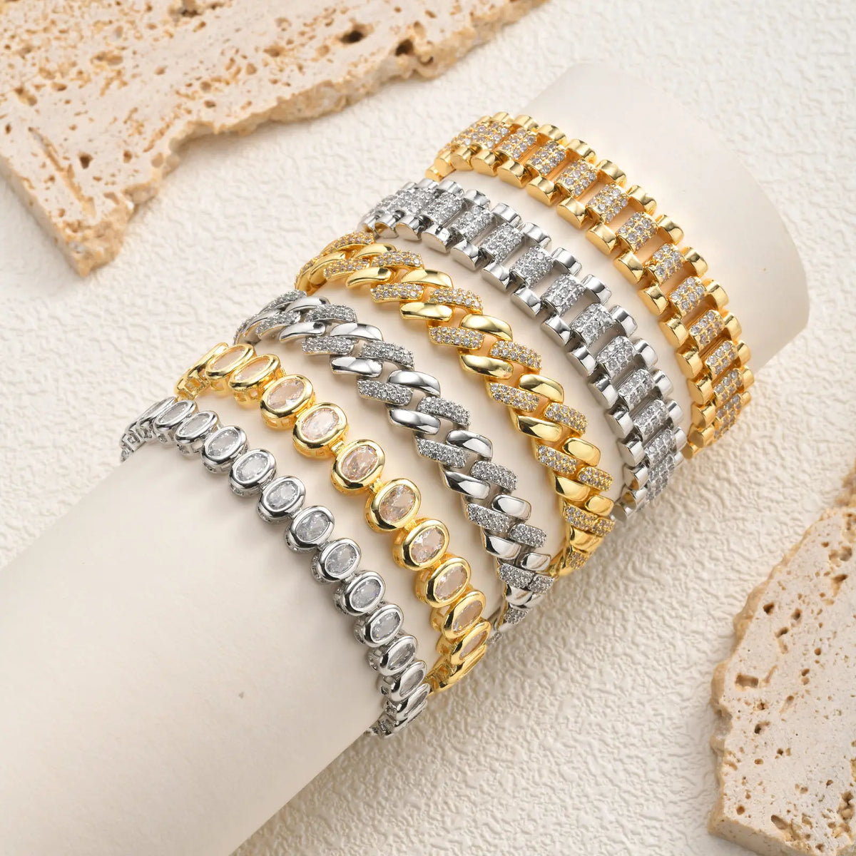 14K Gold-Plated Paperclip Chain Bracelet with Cubic Zirconia