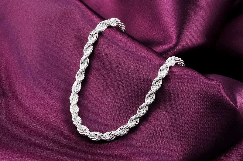 925 Sterling Silver 4mm Rope Bracelet