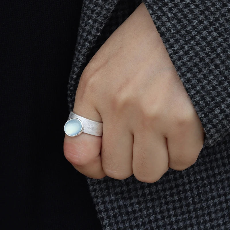 Blue Moonstone Adjustable Sterling Silver Ring