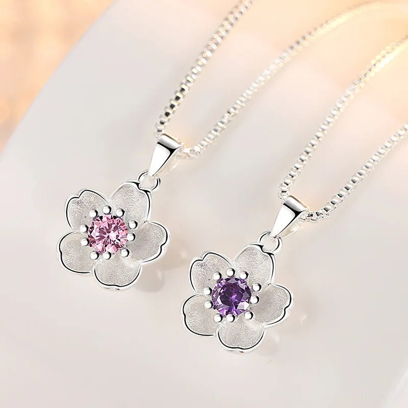Pink Peach Blossom 925 Sterling Silver Necklace