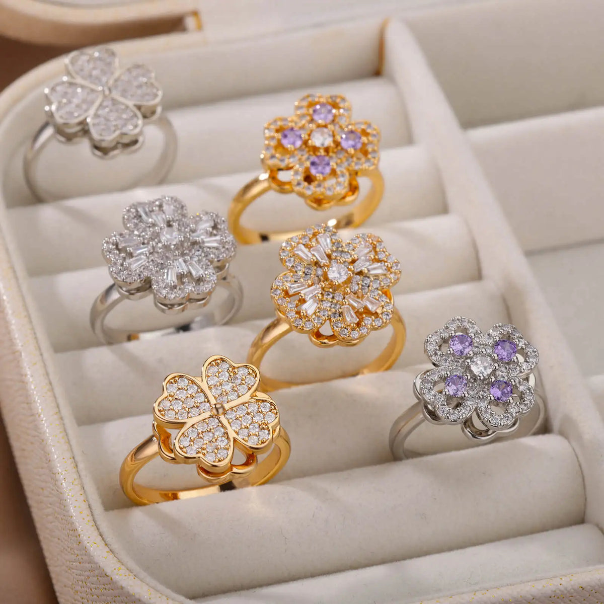 Zircon Heart & Clover Spinner Ring
