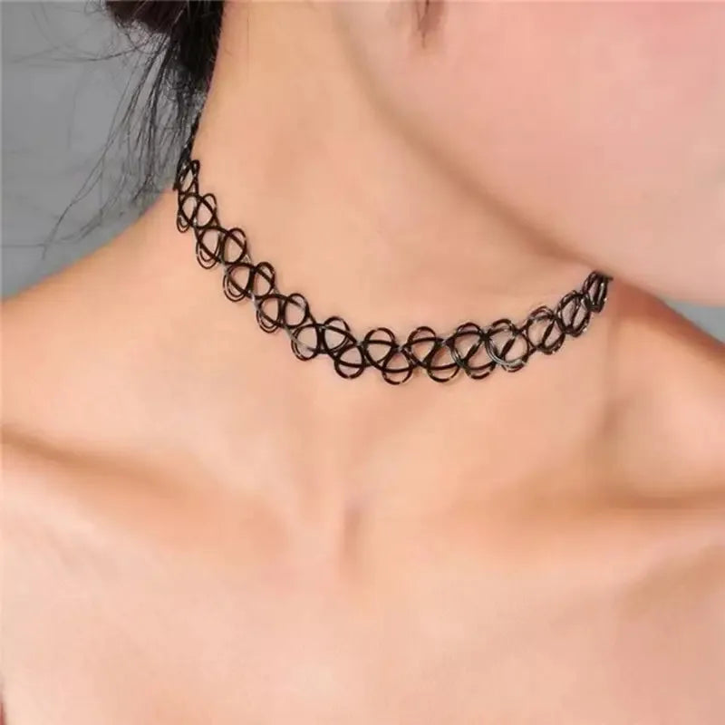 Gothic Black Braided Fishnet Choker Necklace