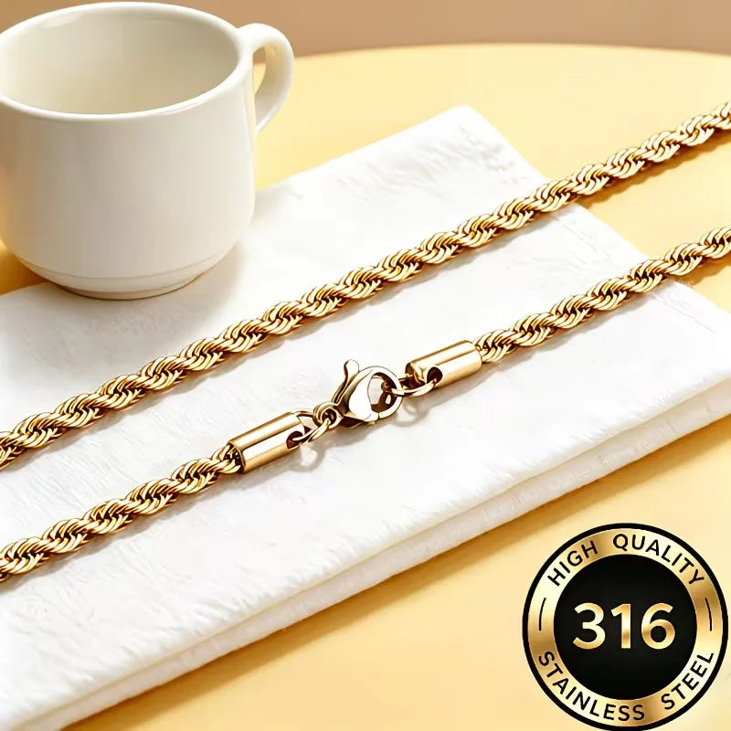 Dainty Gold Rope Chain Necklace 2–4mm