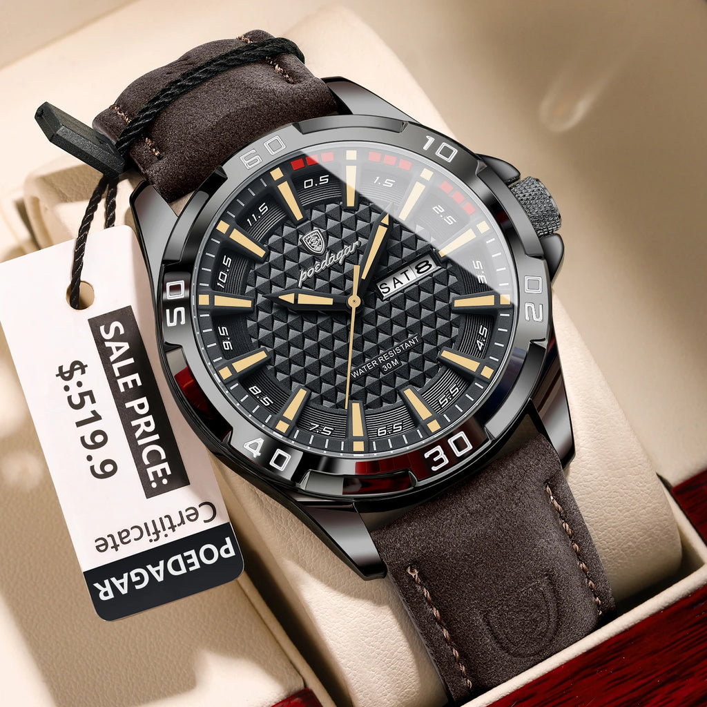 POEDAGAR Luxury Men’s Leather Sport Watch