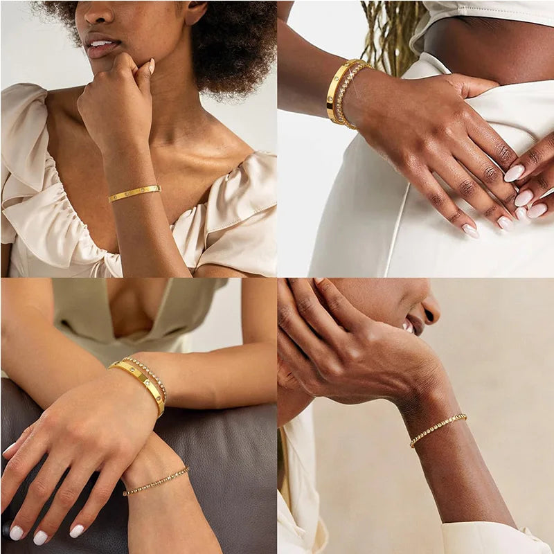 14K Gold-Plated Tennis Bracelet Set with Cubic Zirconia