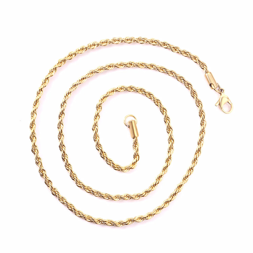 Dainty Gold Rope Chain Necklace 2–4mm