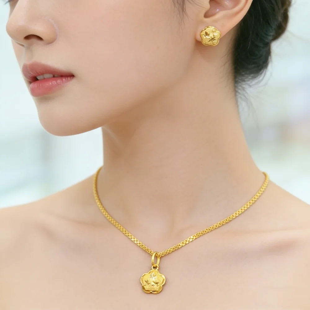 Gold Plated Pendant Necklace & Drop Earrings Set