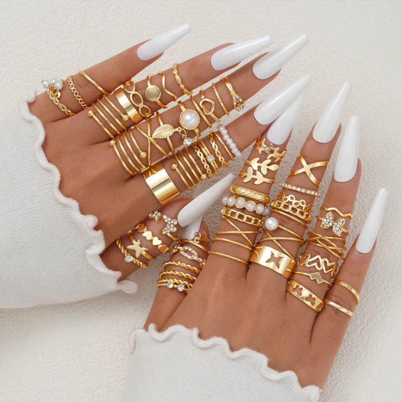 Vintage Gold Heart & Butterfly Ring Set